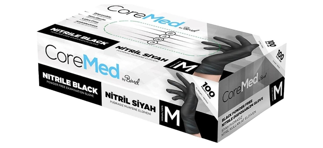 Bimel Coremed Pudrasız Nitril Eldiven Siyah 100’lü